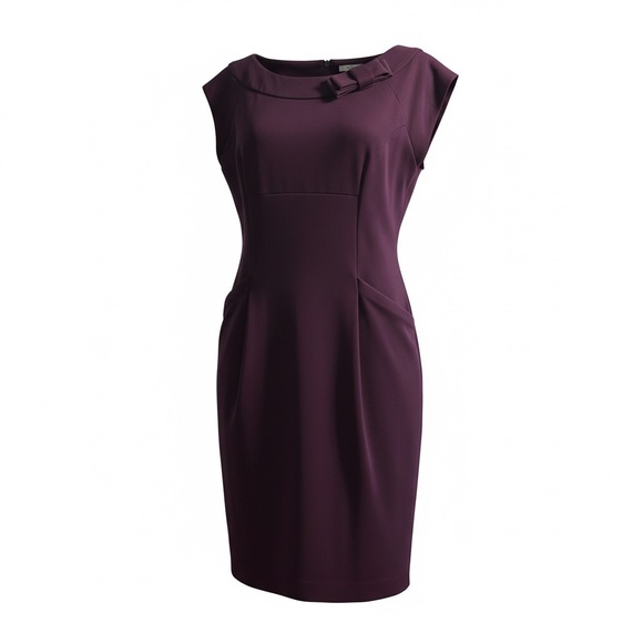 Evan Picone Dresses & Skirts - Evan Picone Plum Sheath Dress Bow Detail Career Office Dress Size 14